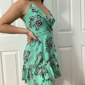 seafoam green floral ruffle mini dress